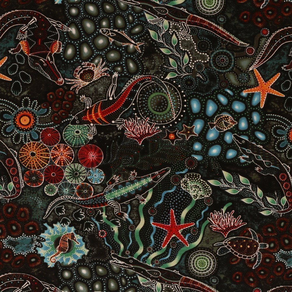 Tissu Coton Imprimé Lisa Studio Lézarts Aborigènes Verts