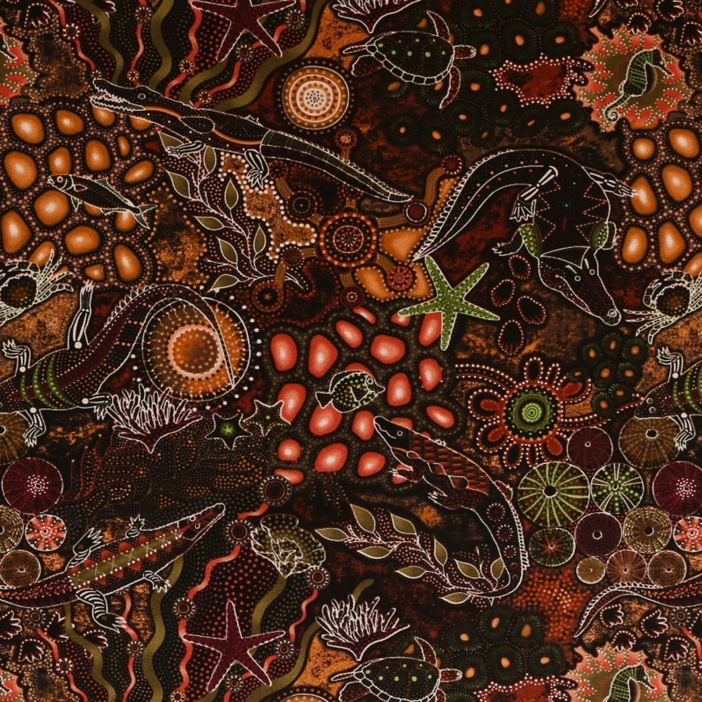 Tissu Coton Imprimé Lisa Studio Lézarts Aborigènes Marrons