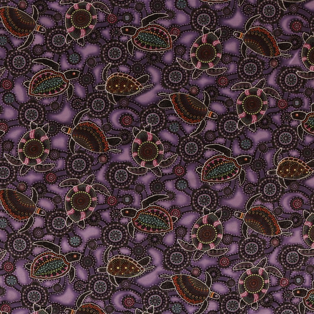 Tissu Coton Imprimé Lisa Studio Tortues Aborigènes Violettes