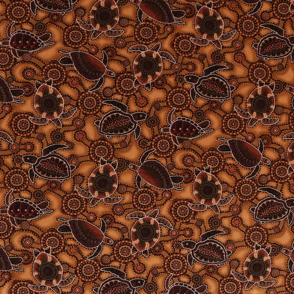 Tissu Coton Imprimé Lisa Studio Tortues Aborigènes Marrons
