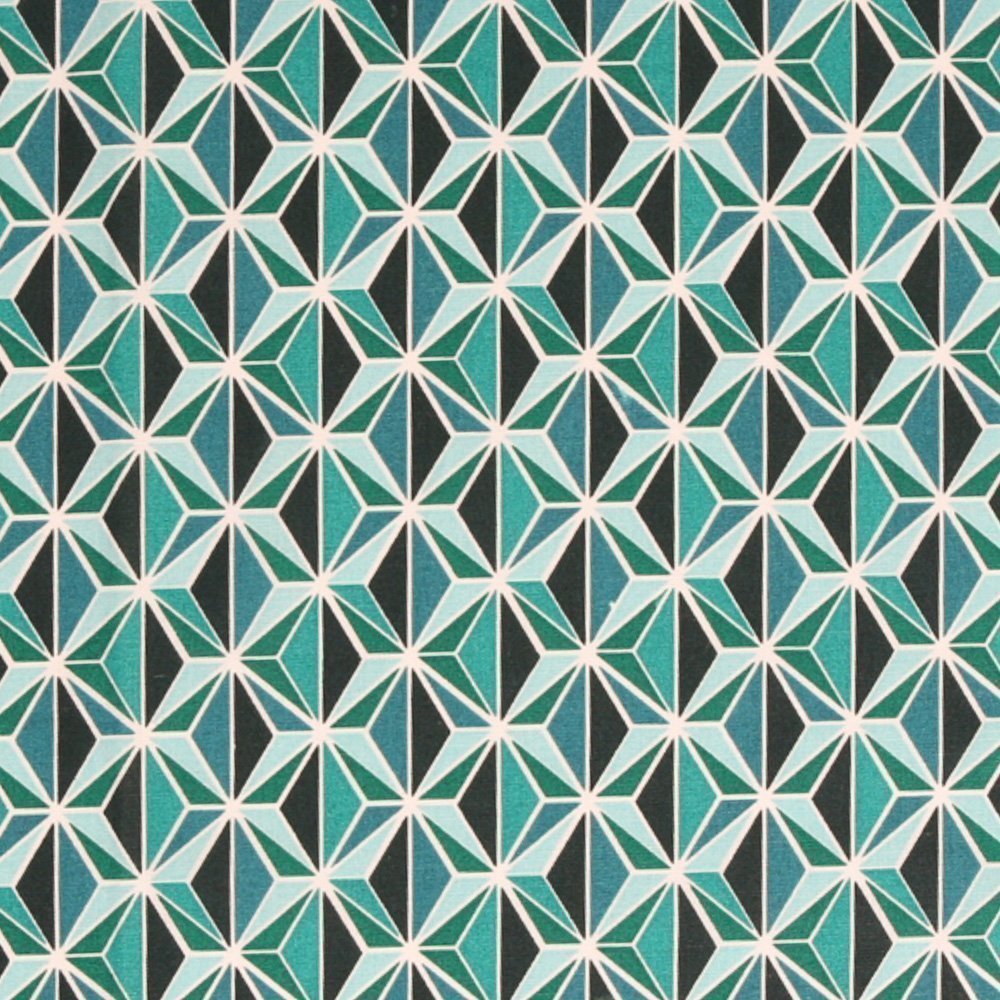 Tissu Coton Imprimé Arty Kirigami Vert Emeraude