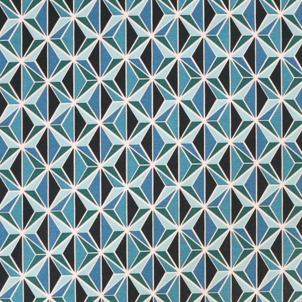 Tissu Coton Imprimé Arty Kirigami Bleu Canard