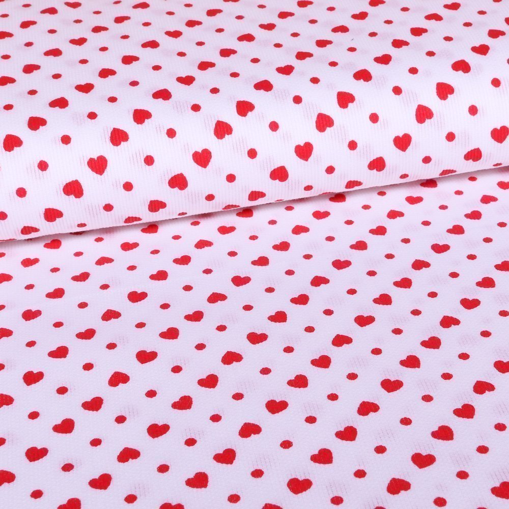 Tissu Piqué de coton Blanc Cœurs Rouge 6 mm