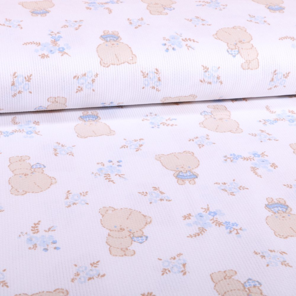 Tissu Piqué de coton Blanc Oursons Misha Bleus