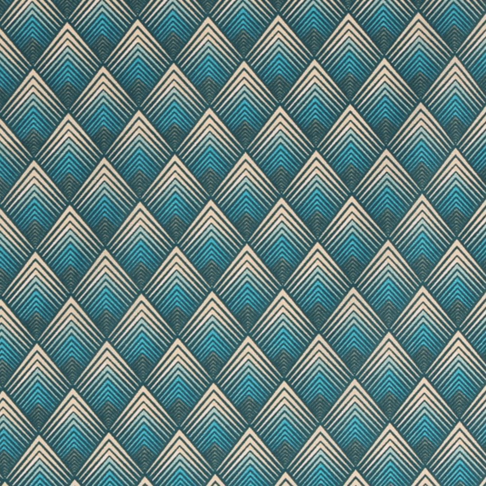 Tissu Coton Imprimé Arty Art Déco Bleu Canard