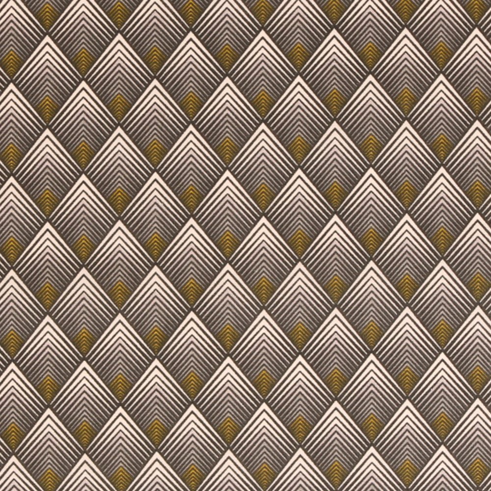 Tissu Coton Imprimé Arty Art Déco Gris et Jaune