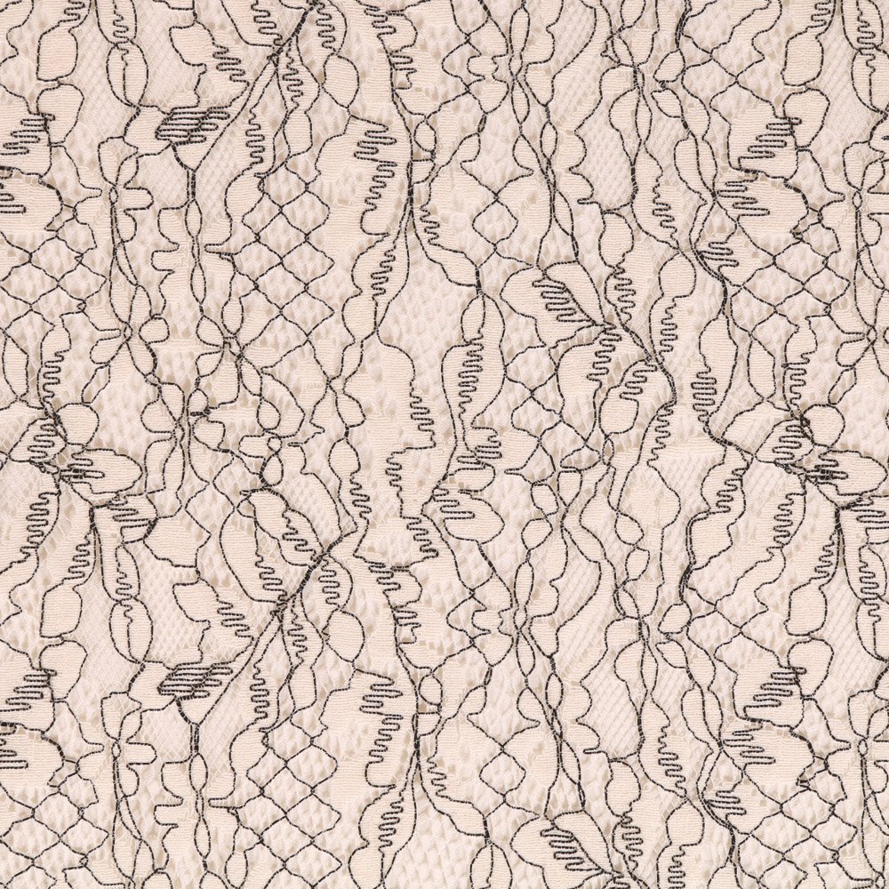 Dentelle Craftine Blanc cassé à Fleurs brodée de fil Noir