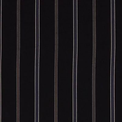 Tissu crêpe imprimé Rayures bleues et beiges sur fond Noir - Par 10 cm