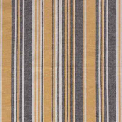 Tissu Viscose lin Rayures jaunes et grises sur fond Blanc - Par 10 cm