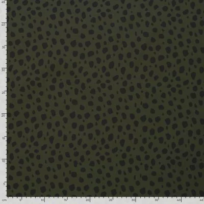 Tissu Softshell  Naya léopard Noir sur fond Vert kaki - Par 10 cm