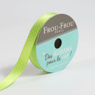 Ruban Satin pois Frou-Frou Jardin d&#039;oliviers - 9 mm x 5 mètres