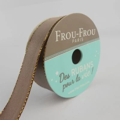 Ruban Satin Bord brillant Frou-Frou Taupe - 16 mm x 6 mètres