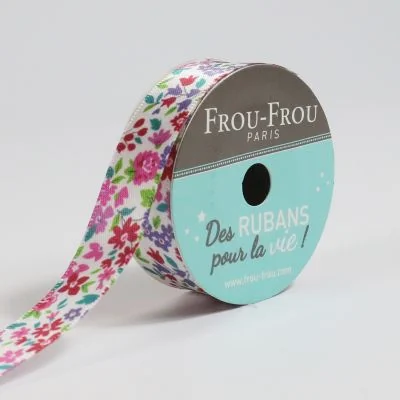 Bobinette Ruban Satin Fleuri Frou-Frou Ecru glamour - 16 mm x 5 mètres