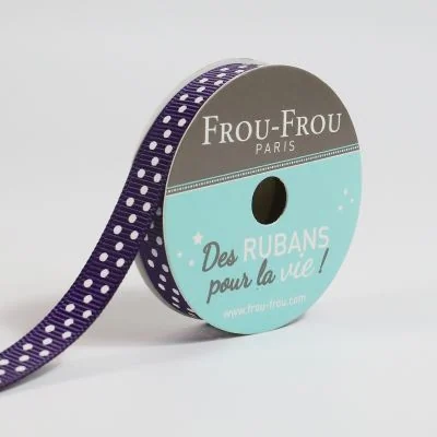 Bobinette Ruban Gros grain Pois Frou-Frou Prune delicate - 10 mm x 4 mètres
