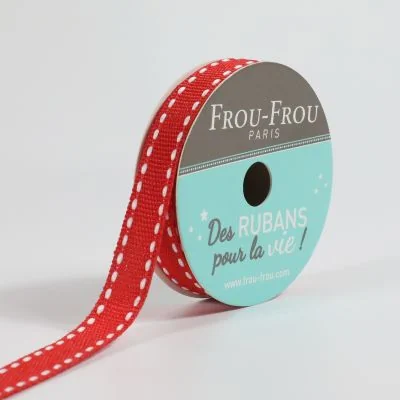 Bobinette Ruban Gros grain Surpiqué Frou-Frou Coquelicot - 10 mm x 4 mètres