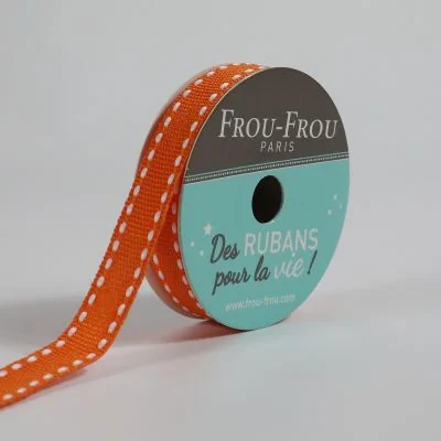 Bobinette Ruban Gros grain Surpiqué Frou-Frou Orange flamboyant - 10 mm x 4 mètres