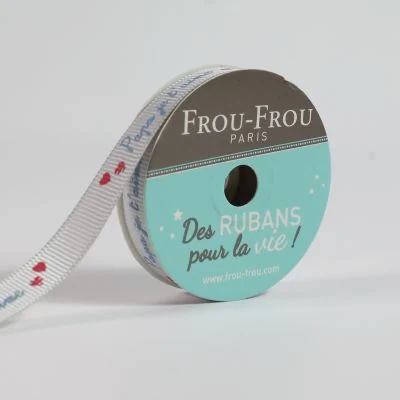 Bobinette Ruban Gros grain message Papa je t&#039;aime Frou-Frou - 10 mm x 5 mètres