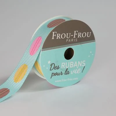 Bobinette Ruban Gros grain motif gourmand macarons Frou-Frou - 16 mm x 4 mètres