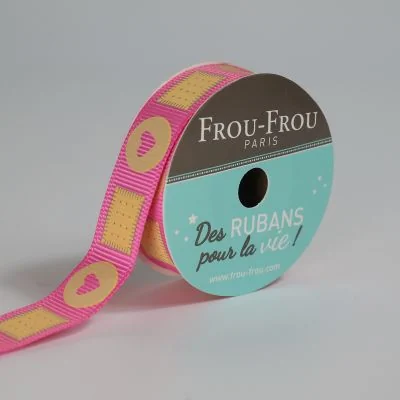 Bobinette Ruban Gros grain motif gourmand biscuits Frou-Frou - 16 mm x 4 mètres