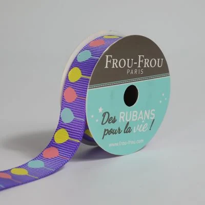 Bobinette Ruban Gros grain motif ballon Frou-Frou Violette - 16 mm x 4 mètres