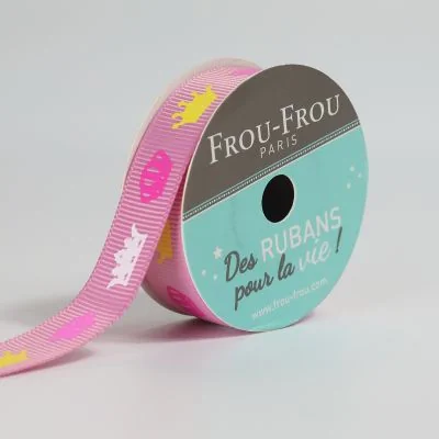 Bobinette Ruban Gros grain motif princesse Frou-Frou Pommette - 16 mm x 4 mètres