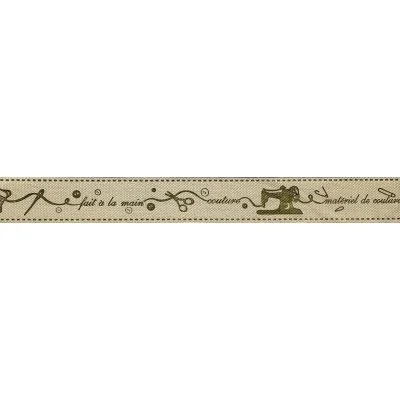 Ruban imprimé 15 mm Naturel Couture Marron x1m