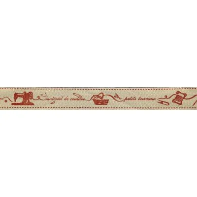 Ruban imprimé 15 mm Naturel Couture Rouge x1m