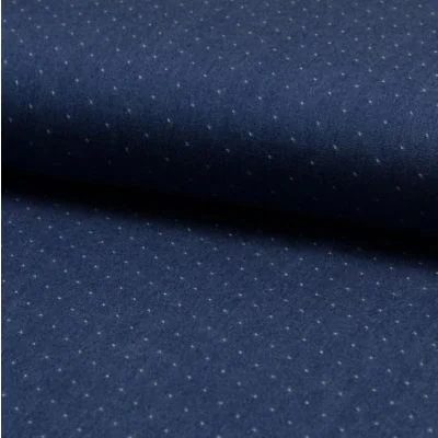Tissu Chambray Tencel Bleu jean foncé Pois Blancs - Par 10 cm