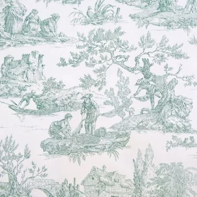 Tissu Toile de Jouy Vert en 280 cm de largeur - Par 10 cm