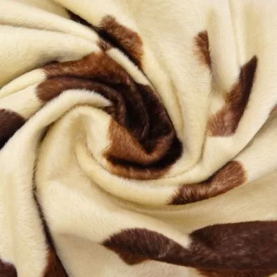 Tissu Velours Peau de bête Vache Ecru et marron x10cm