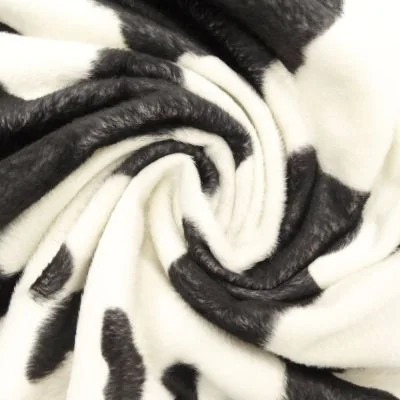 Tissu Velours Peau de bête Vache vagues relief Blanc et noir x10cm