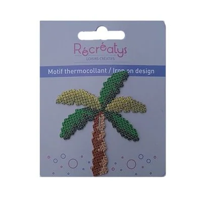 Ecusson Thermocollant Palmier au point de croix Vert et marron