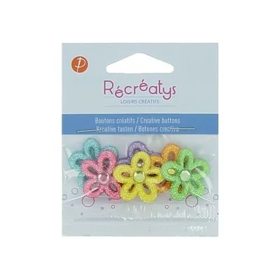 Boutons créatifs Récréatys Assortiment de 6 boutons Fleurs paillettes