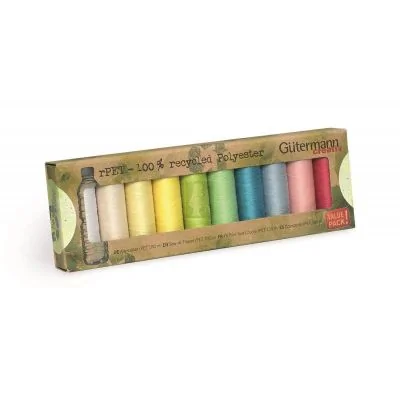 Set de 10 bobines de fil Gütermann Recyclé 100m - Couleurs pastels