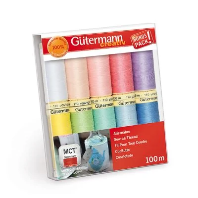 Set de 10 bobines de fil Gütermann Pour tout coudre 100m - Couleurs pastels