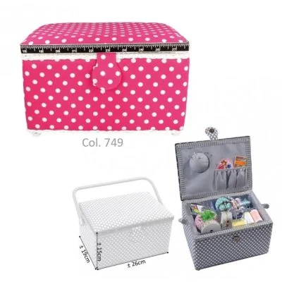 Boite à couture rectangulaire taille moyenne - Pois Fuchsia