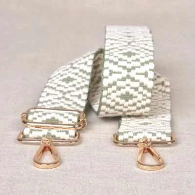 Sangle pour sac 40 mm Vert d&#039;eau et blanc - Avec mousquetons