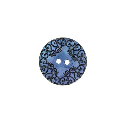 Bouton nacré  gravé 22 mm - Bleu