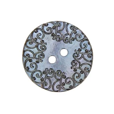 Bouton nacré  gravé 35 mm - Bleu clair