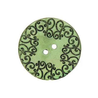 Bouton nacré  gravé 35 mm - Vert