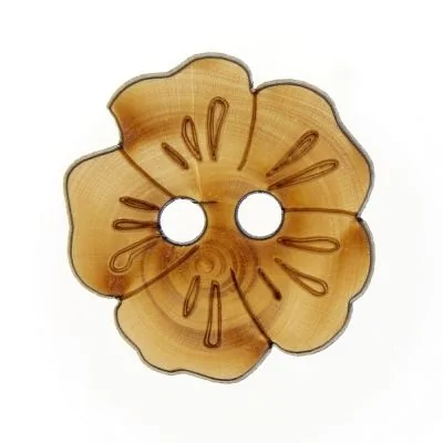 Bouton bois fleur tropicale - 32 mm