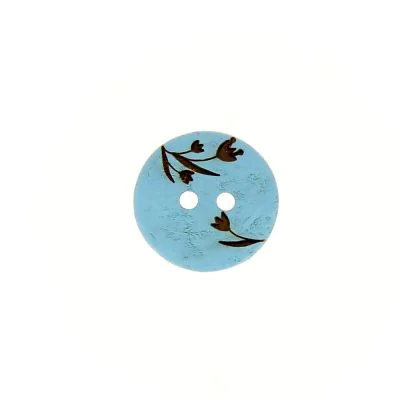 Boutons bois fleur gravé 15 mm - Bleu