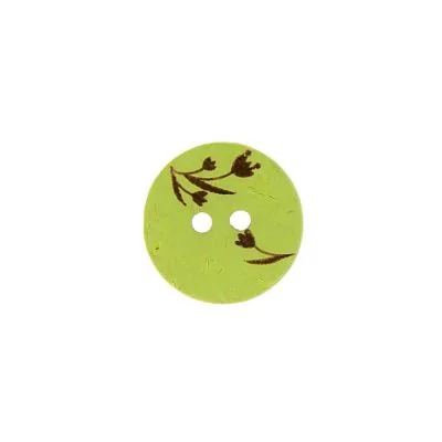 Bouton bois fleur gravé 15 mm - Vert