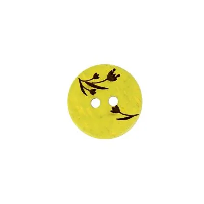 Bouton bois fleur gravé 15 mm - Jaune