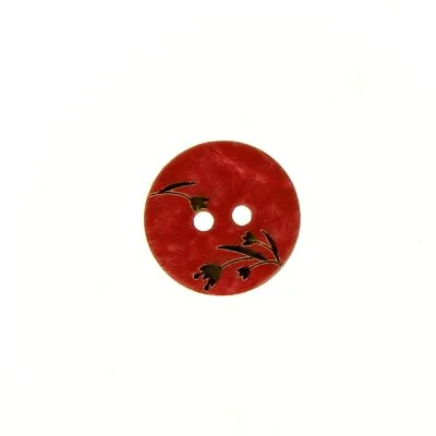 Bouton bois fleur gravé 15 mm - Rouge
