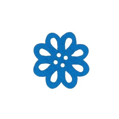 Bouton fleur en bois 20 mm - Bleu
