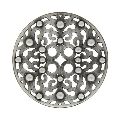 Bouton taille moyenne en métal plat ajouré 50 mm - Noir