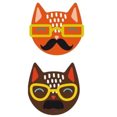 Sticker textile thermo-adhésif  9x15 cm - Dessin chat à lunette 