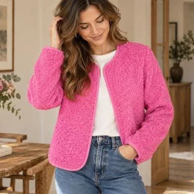 Kit Couture Craftine Gilet en Bouclette Rose