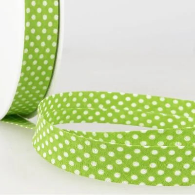 Biais imprimé coton 20 mm Vert Mini Pois Blanc x1m